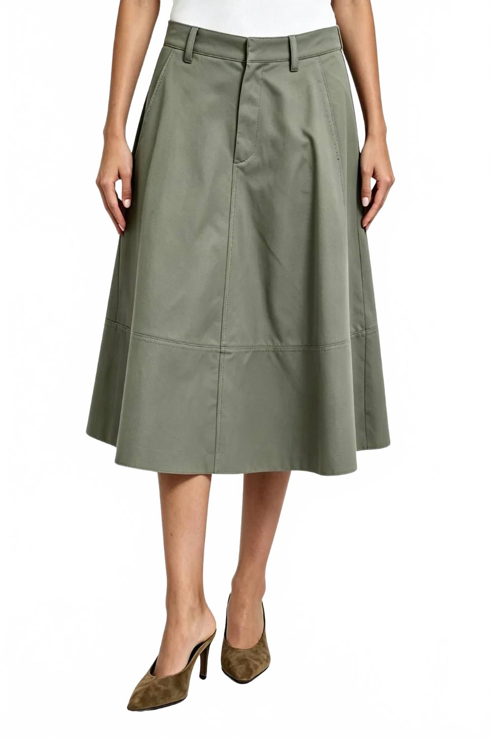 Panelled Midi Skirt In Olive Green