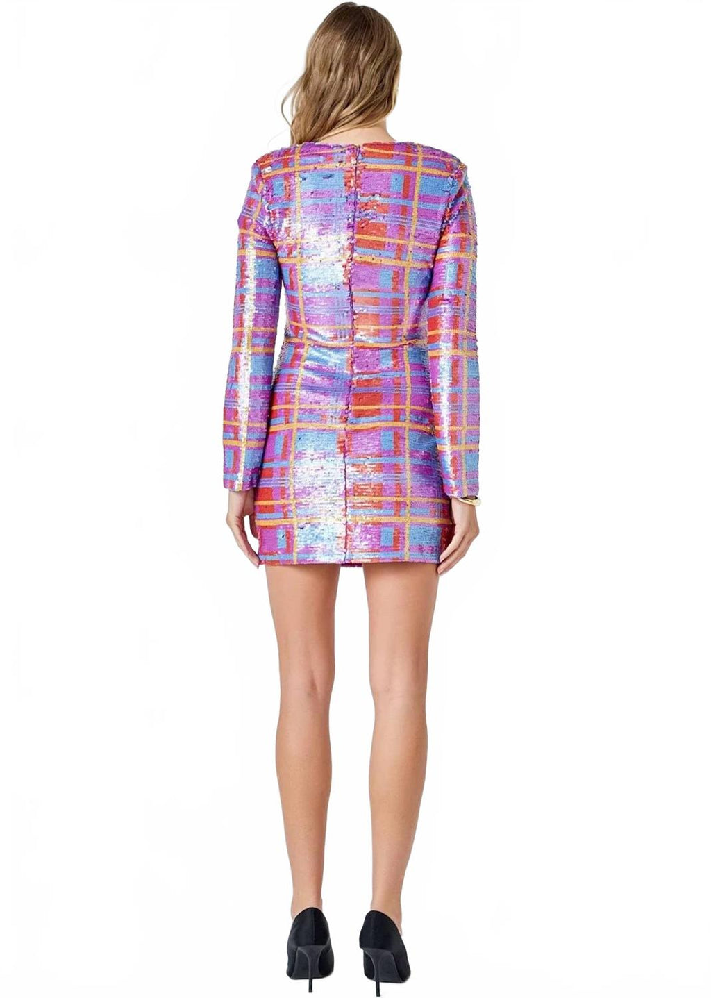 Check Pattern Sequins Mini Dress In Pink Multi