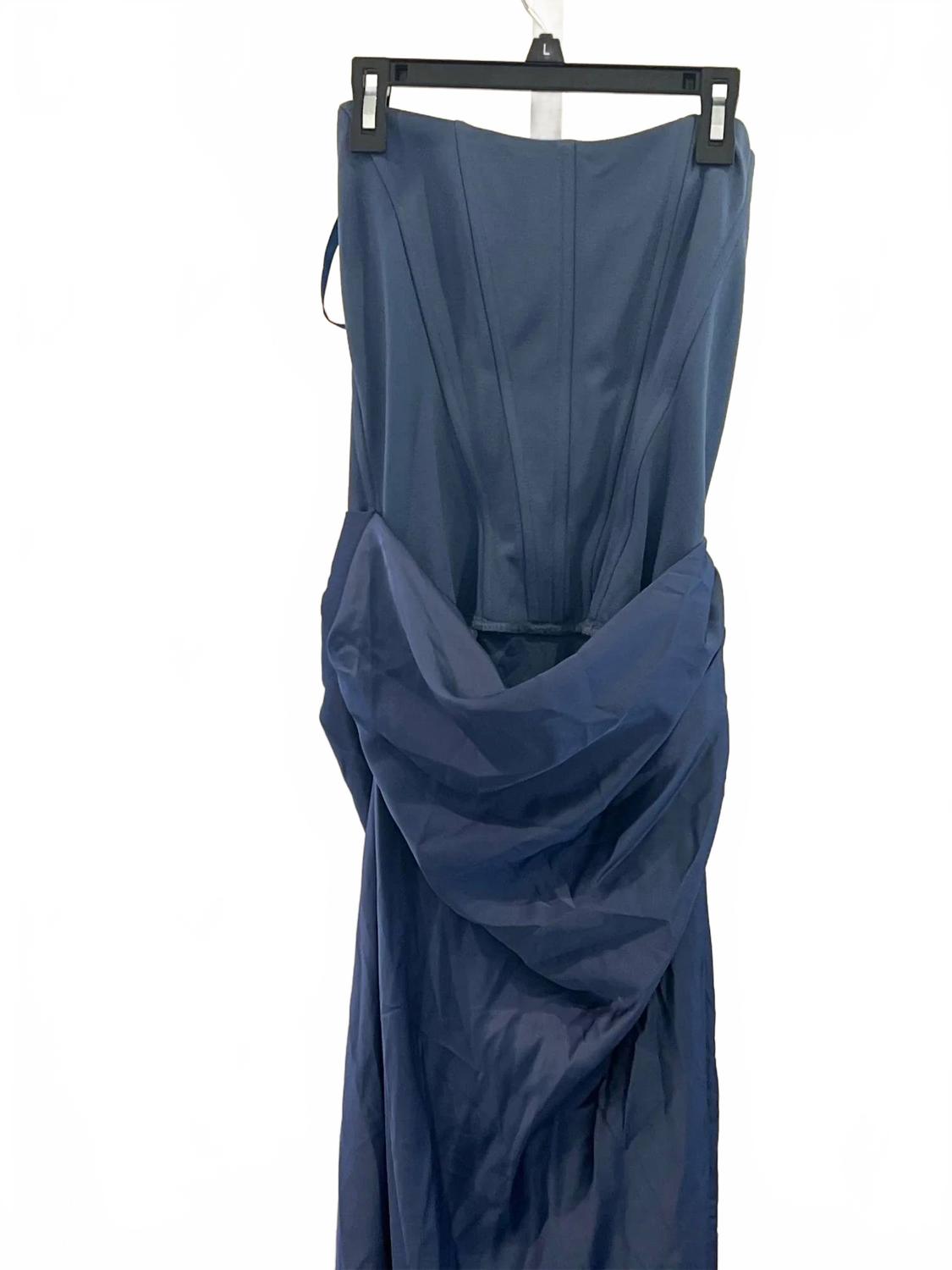 Long Scuba Strapless Gown In Blue
