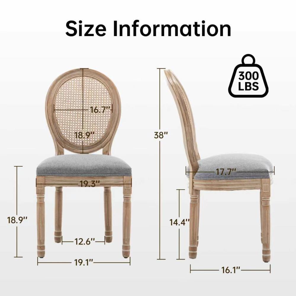 Solid Wood Dining Chairs with Comfortable Cushions and Woven Rattan Back Panels