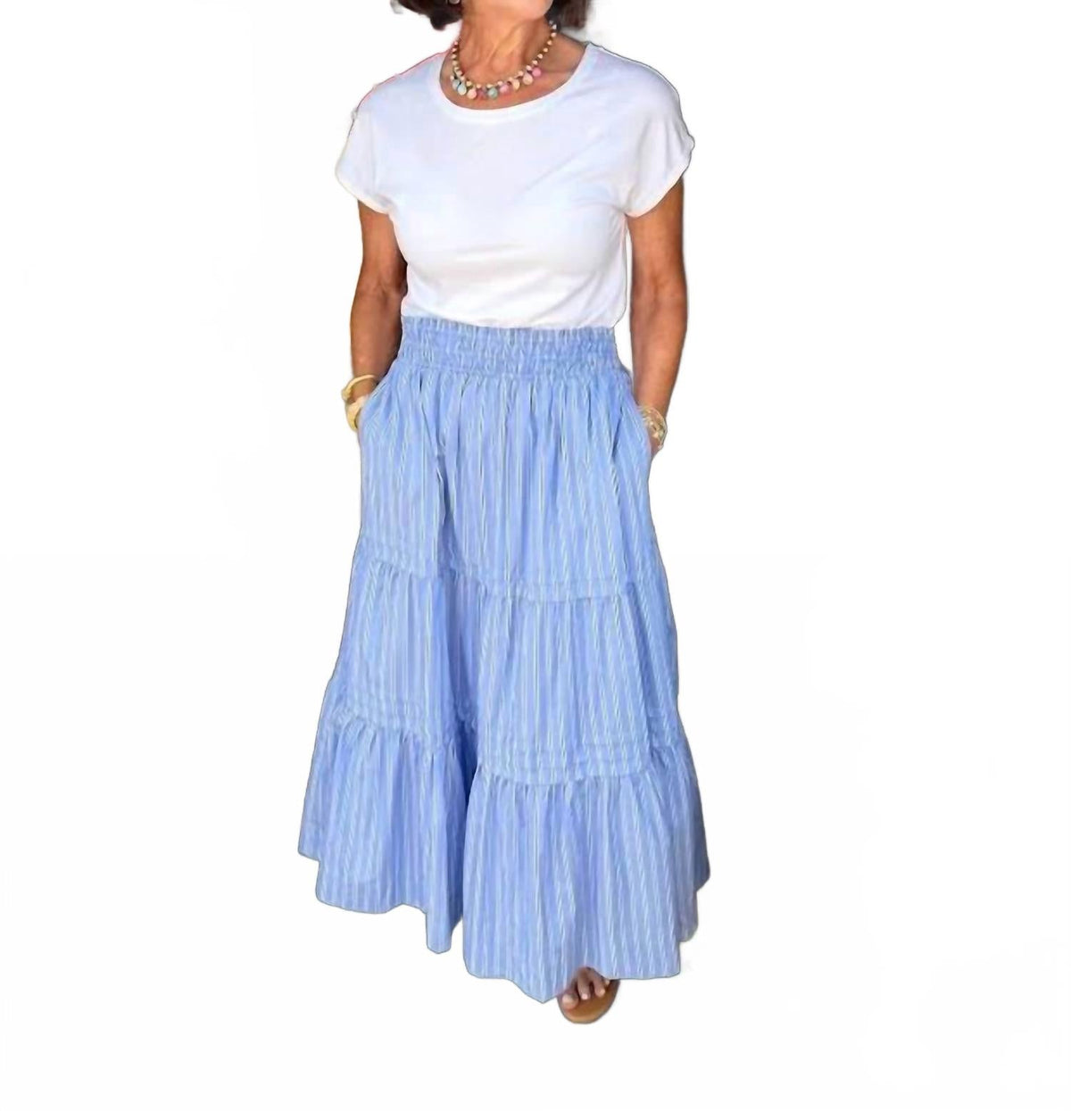 Madison Maxi Striped Skirt In Blue