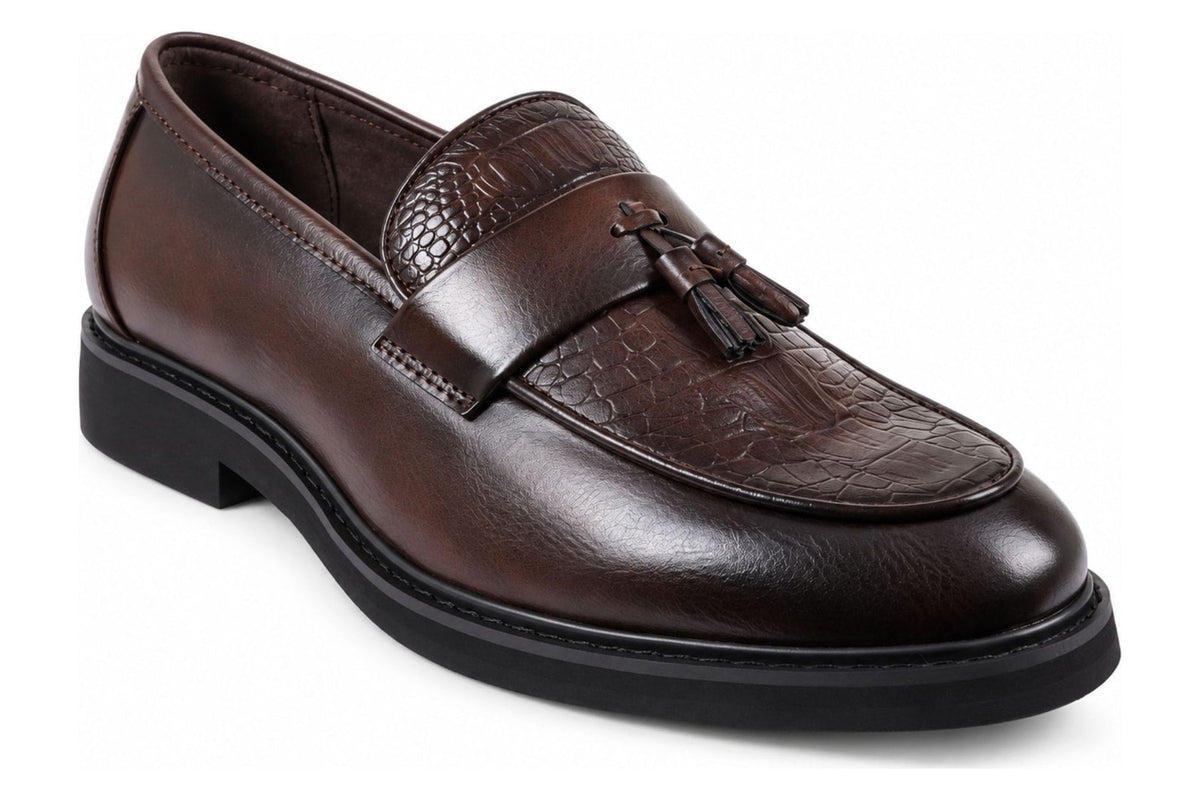 Men's Brown Vegan Leather Slip-On Tassel Loafers