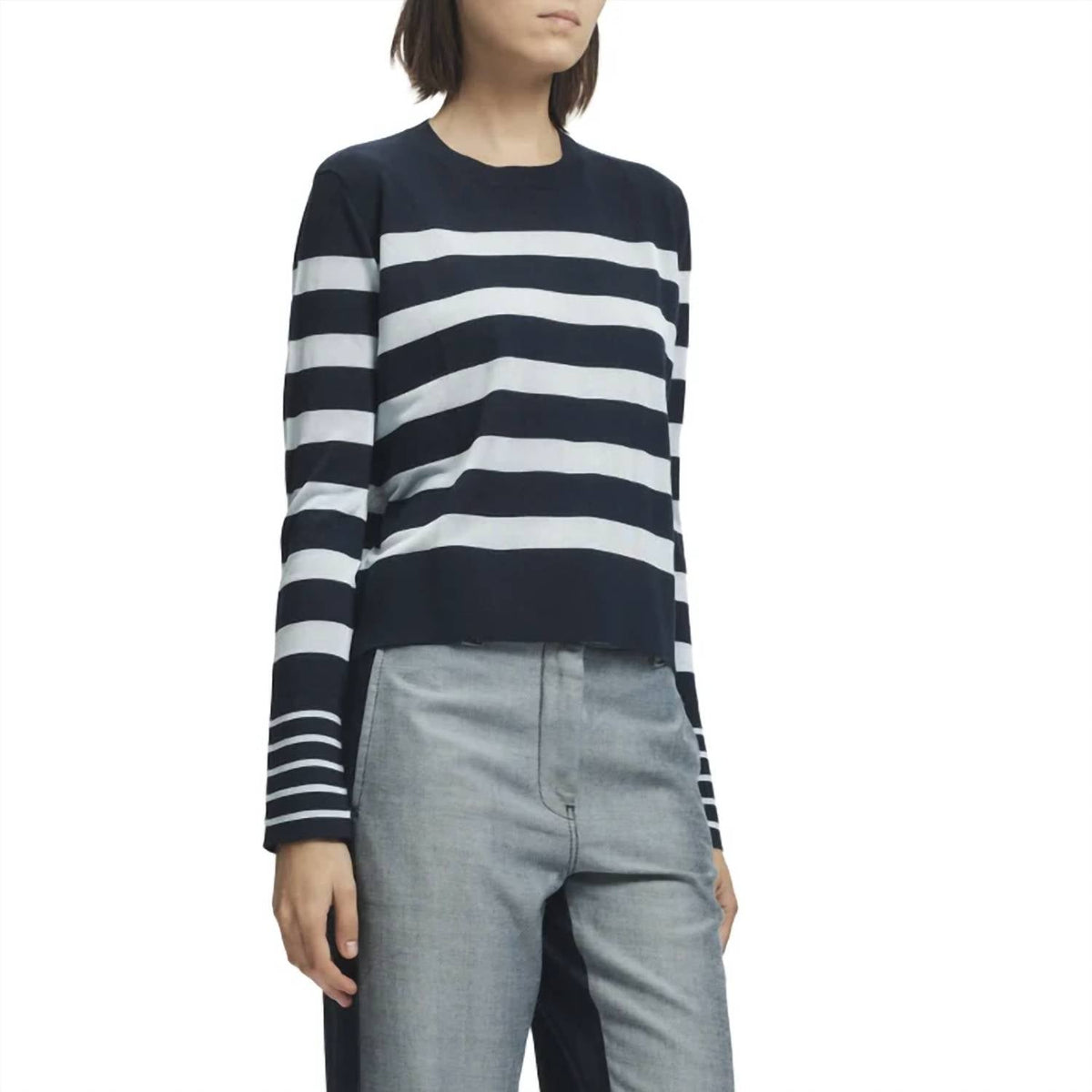 Odette Striped Knit Sweater In Navy/sky