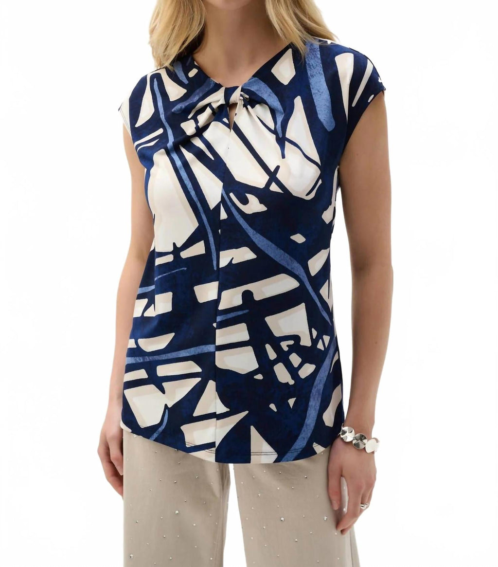 Abstract Print Keyhole Neck Top In Vanilla/multi