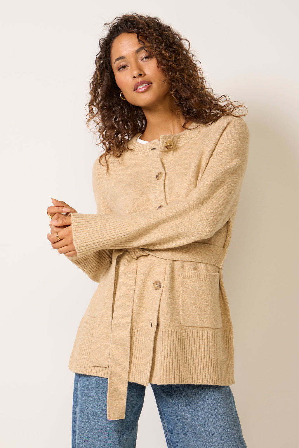 Women's Jean Belted Long Cardigan