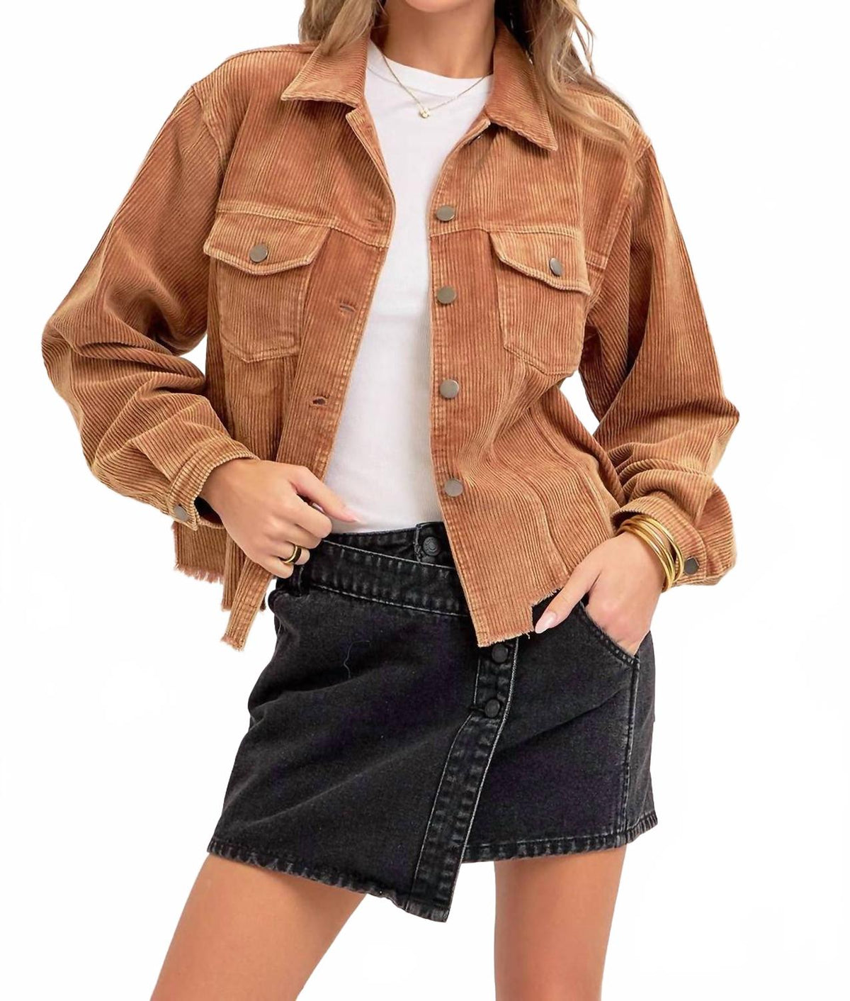 Corduroy Shacket In Camel