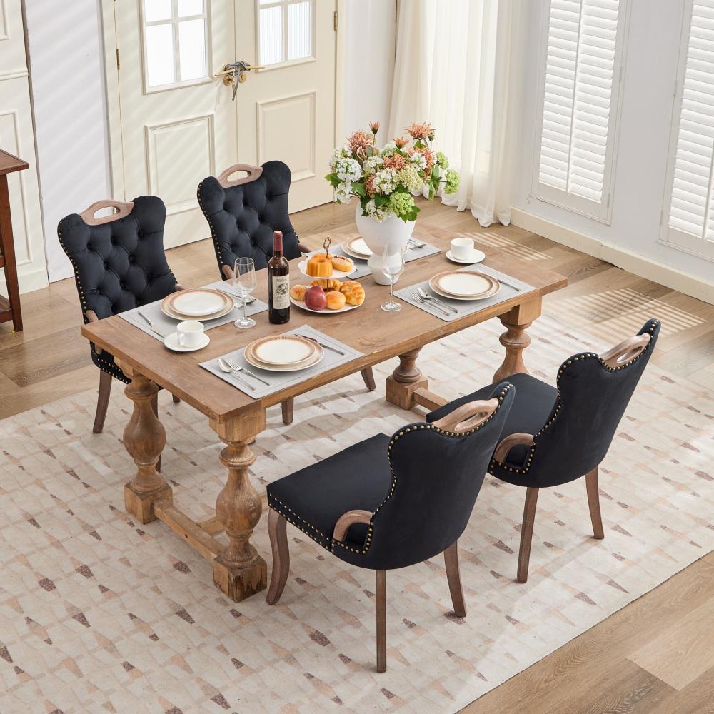 Luxury Upholstered Side Chairs with Tufted Backrests and Curved Wood Legs