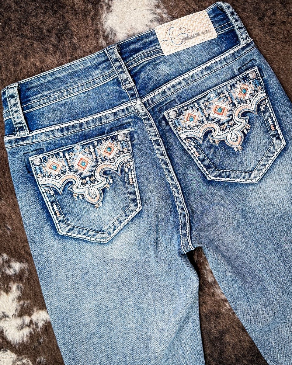 Dakota Jewel Bootcut Jeans in Medium Wash by Grace in LA
