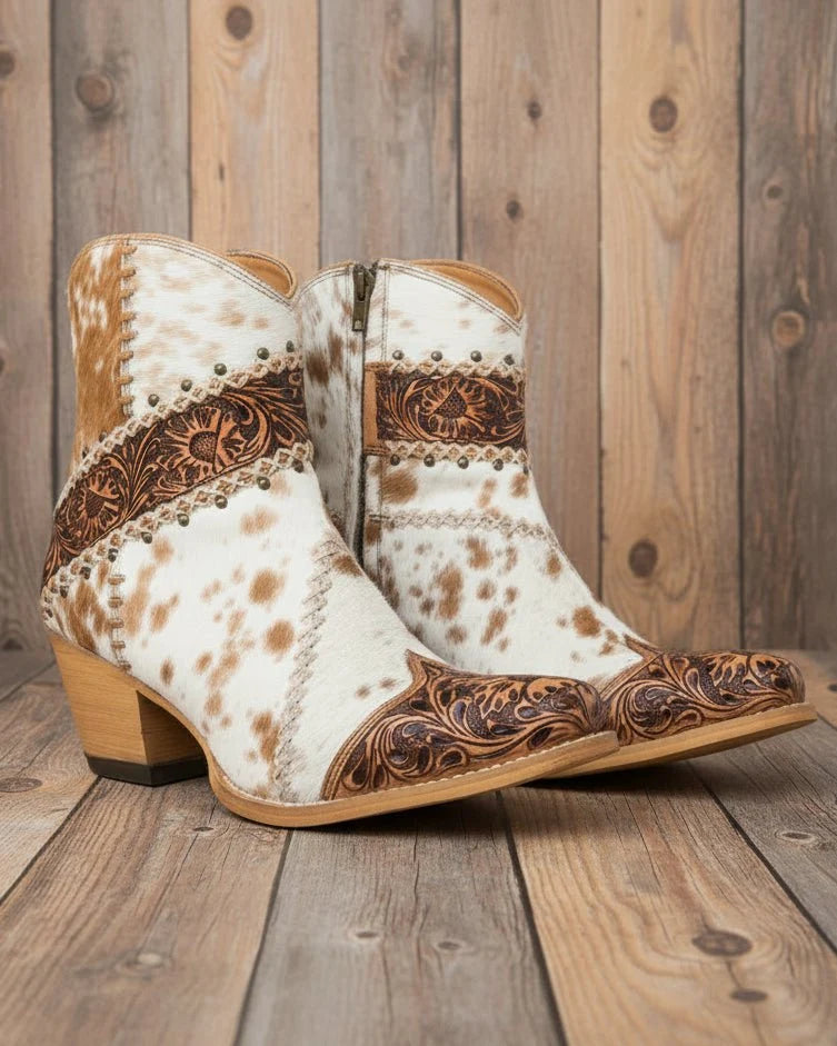 Darcy Ridge Hair-On Hide Booties in Brown by Myra Bag