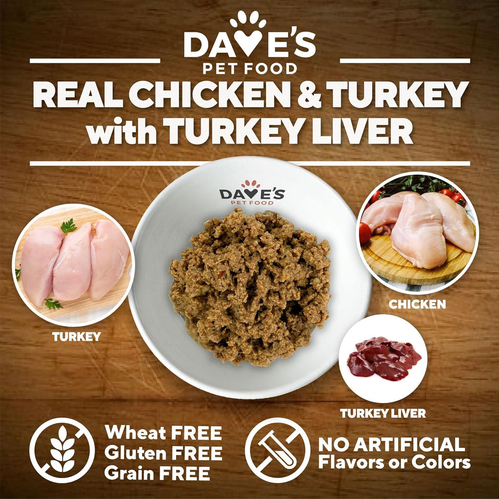 Dave's Pet Food 95% Premium Turkey & Chicken Pate Limited Ingredient Grain-Free Canned Wet Dog Food, 12.5-oz can, case of 12