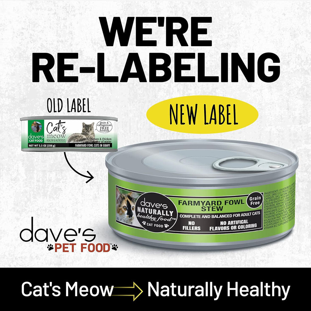 Dave's Pet Food Farmyard Fowl Stew Grain-Free Canned Wet Cat Food, 5.5-oz can, case of 24