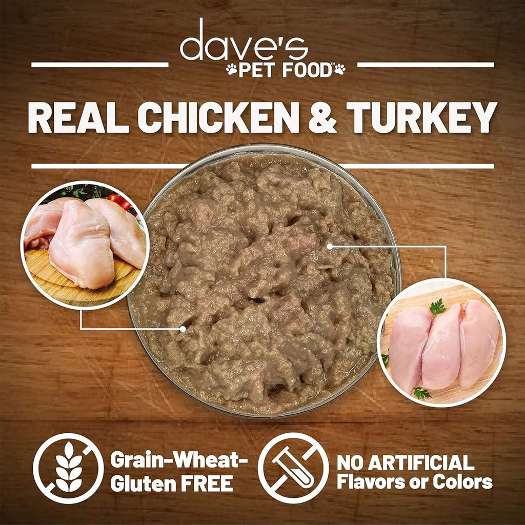 Dave's Pet Food Saucey Pate Chicken & Turkey Recipe Grain-Free Canned Wet Cat Food, 5.5-oz can, case of 24