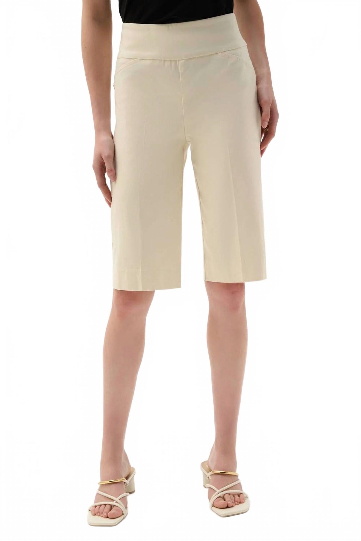 Stretchable Pull On Bermuda Shorts In Canvas