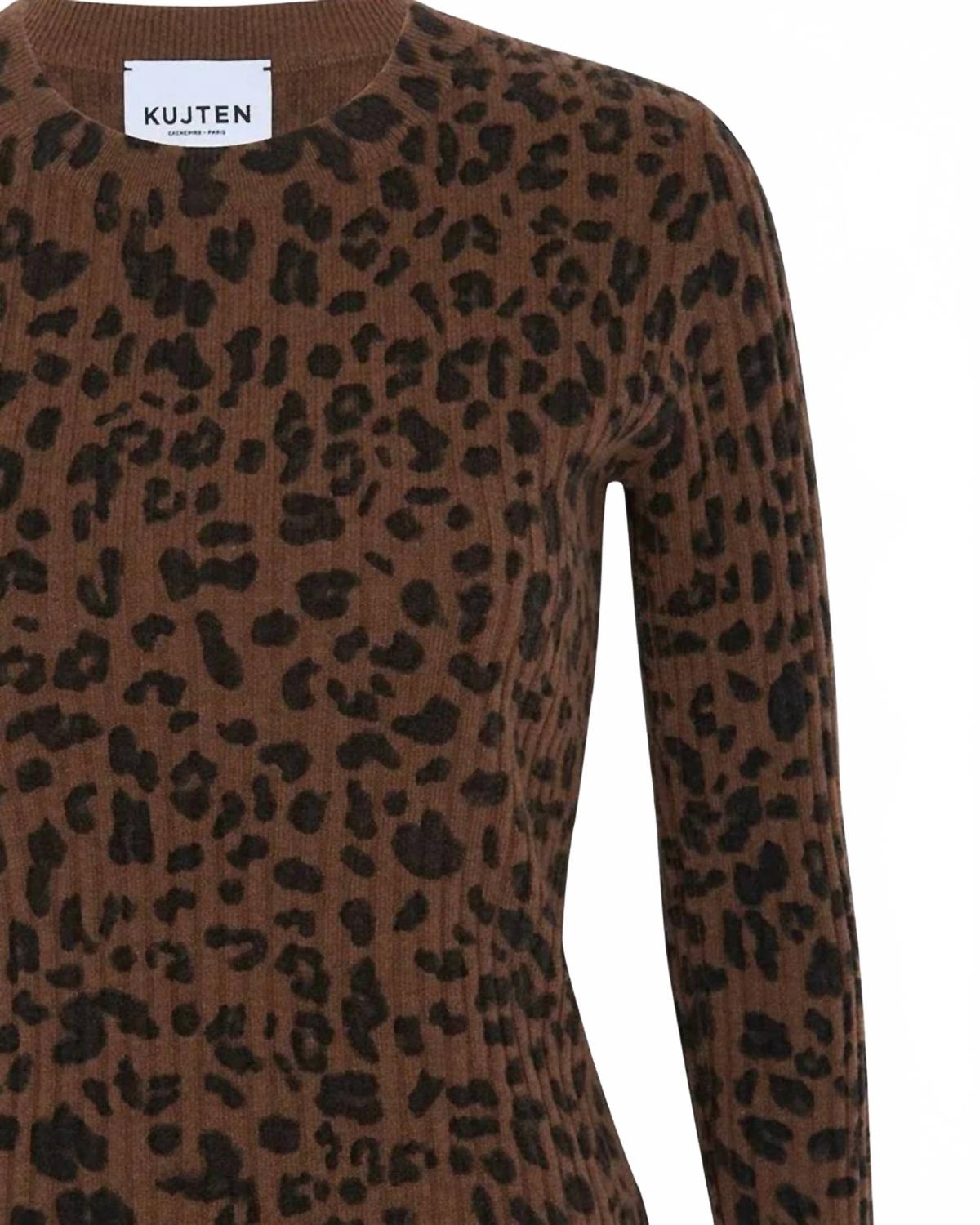 Women's Crewneck Cashmere Sweater In Marron Leoprint