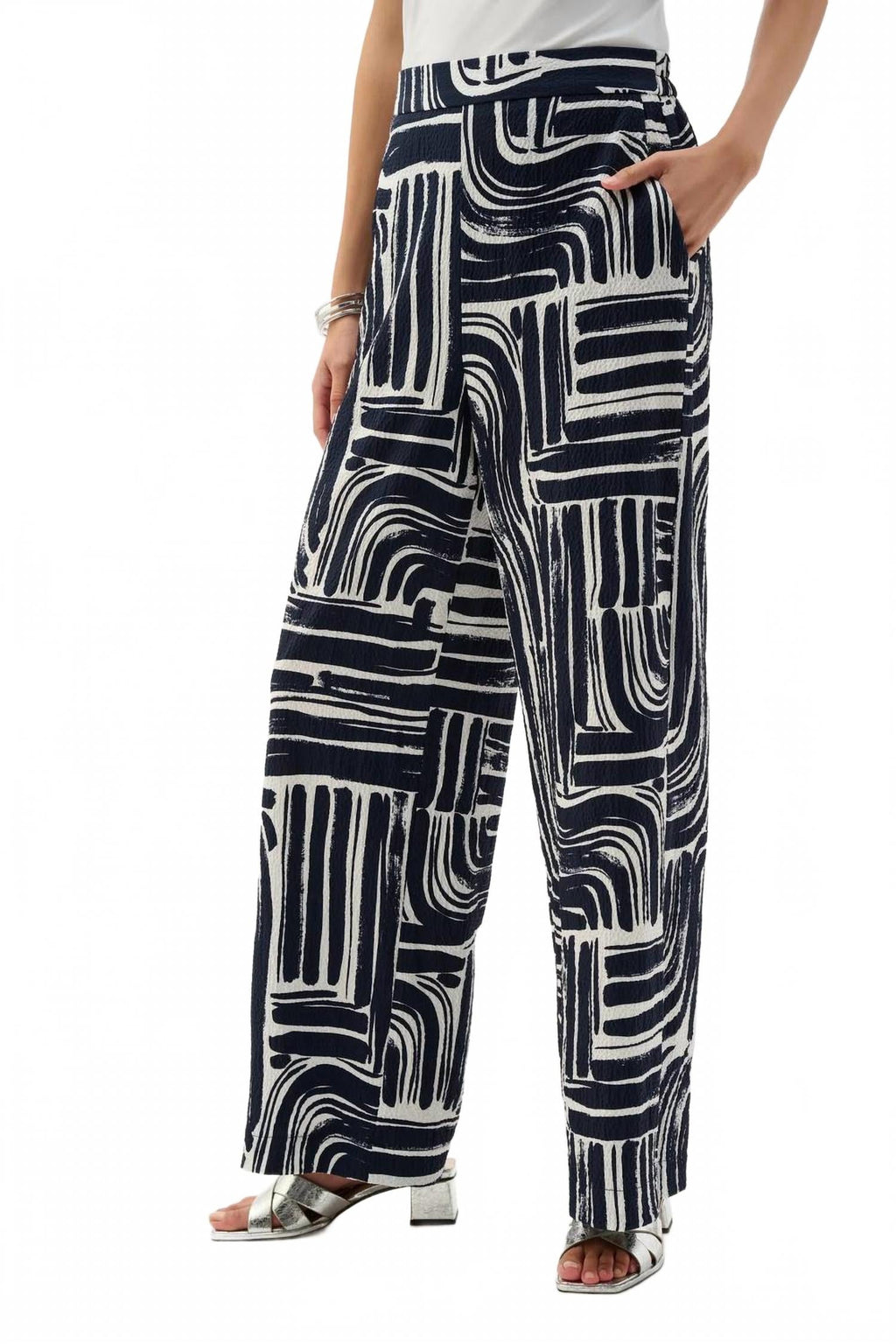 Abstract Wide Leg Pants In Vanilla/midnight Blue
