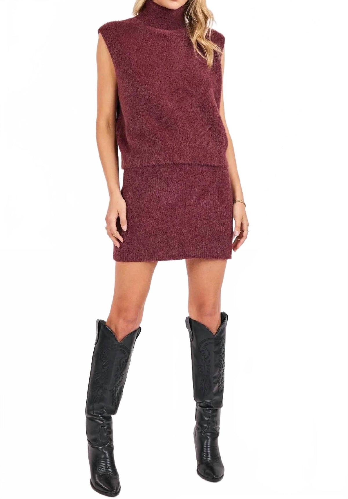 Crosby Fuzzy Mini Skirt In Berry Mauve