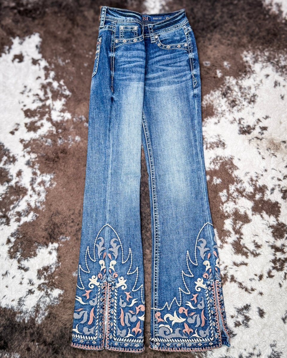 Desert Scroll Easy Flare Jeans in Dark Wash by Grace in LA
