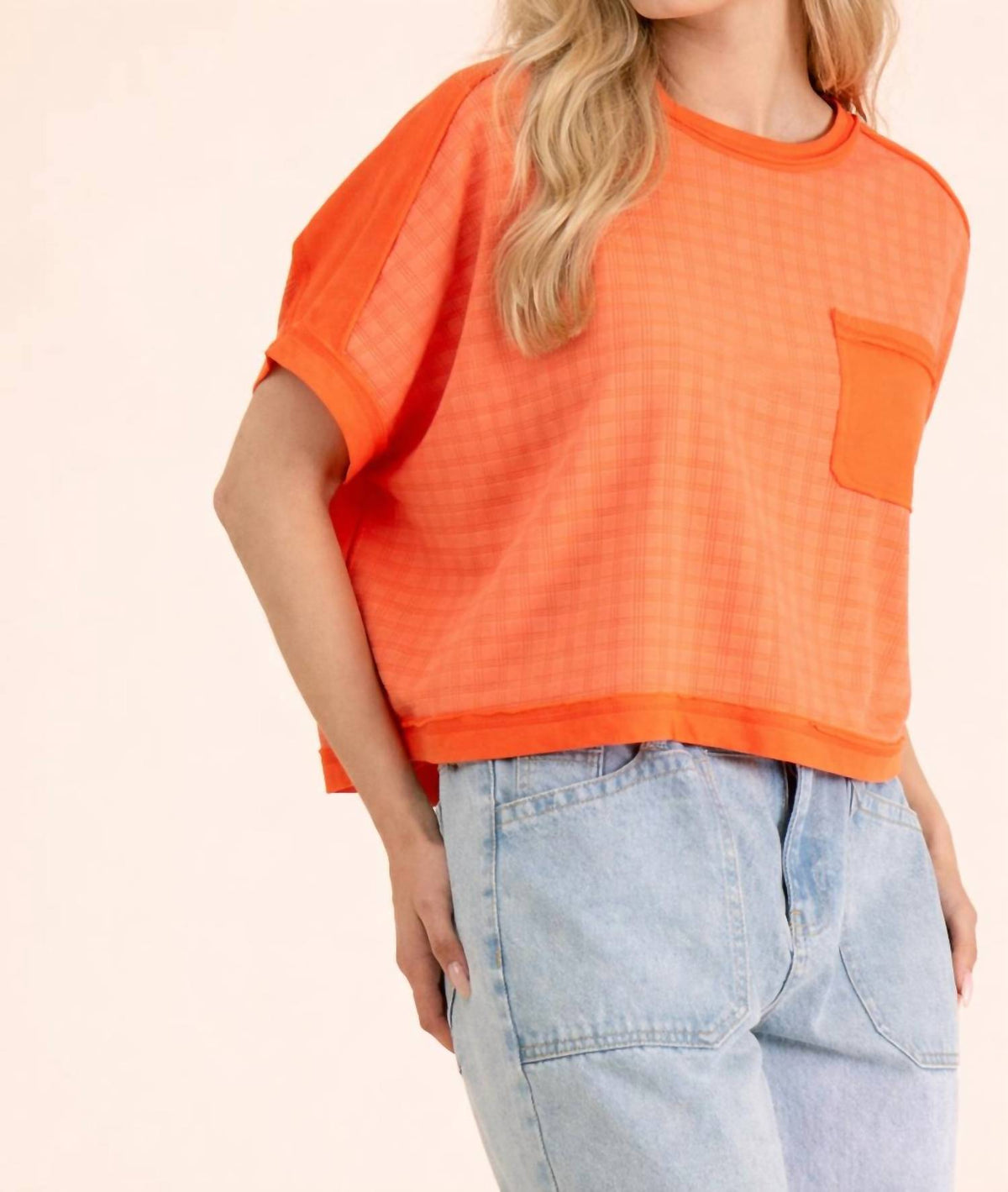 Tiny Squares Tee In Coral