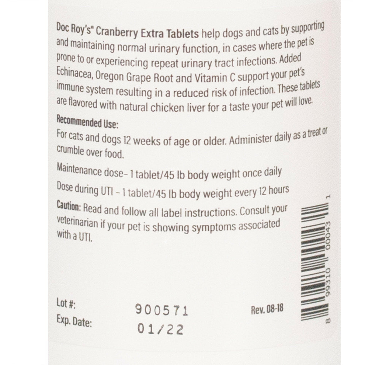 Doc Roy's Cranberry Extra for Dogs & Cats (60 tablets)