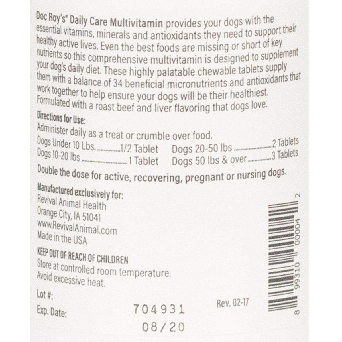 Doc Roy's Daily Care Multivitamin Tablets for Dogs