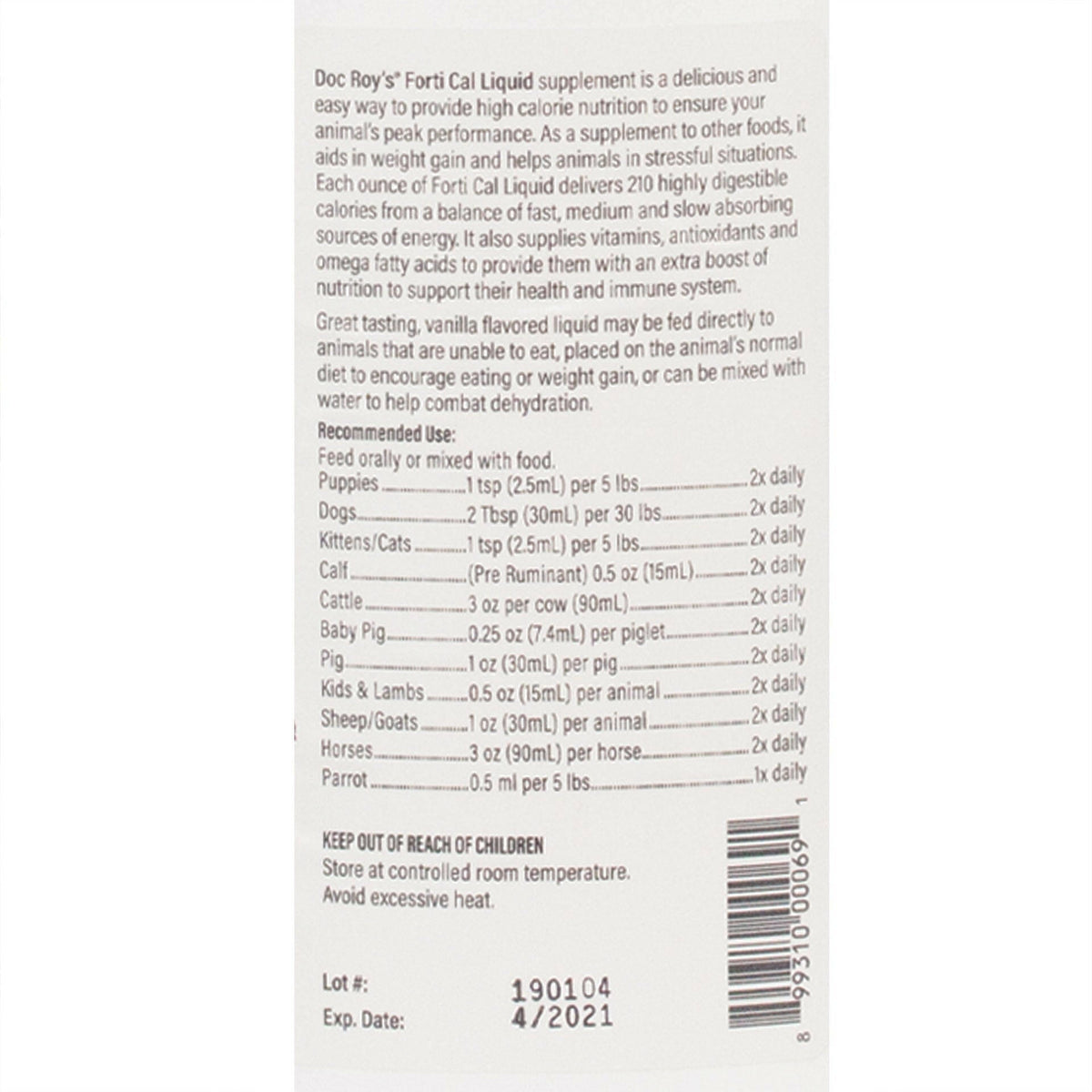 Doc Roy's Forti Cal Liquid, Vanilla Flavour, Gallon