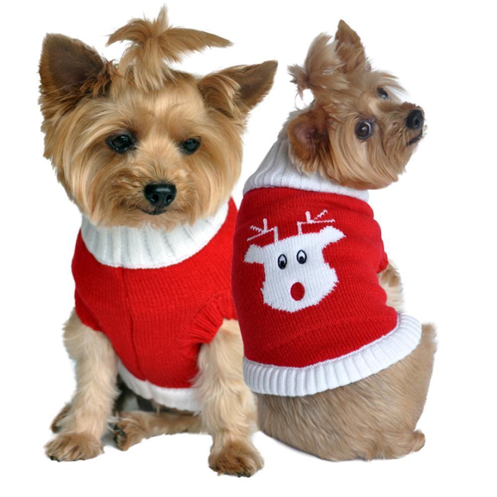 Doggie Design Combed Cotton Holiday Dog Sweater Red Rudolph for Dogs & Cats