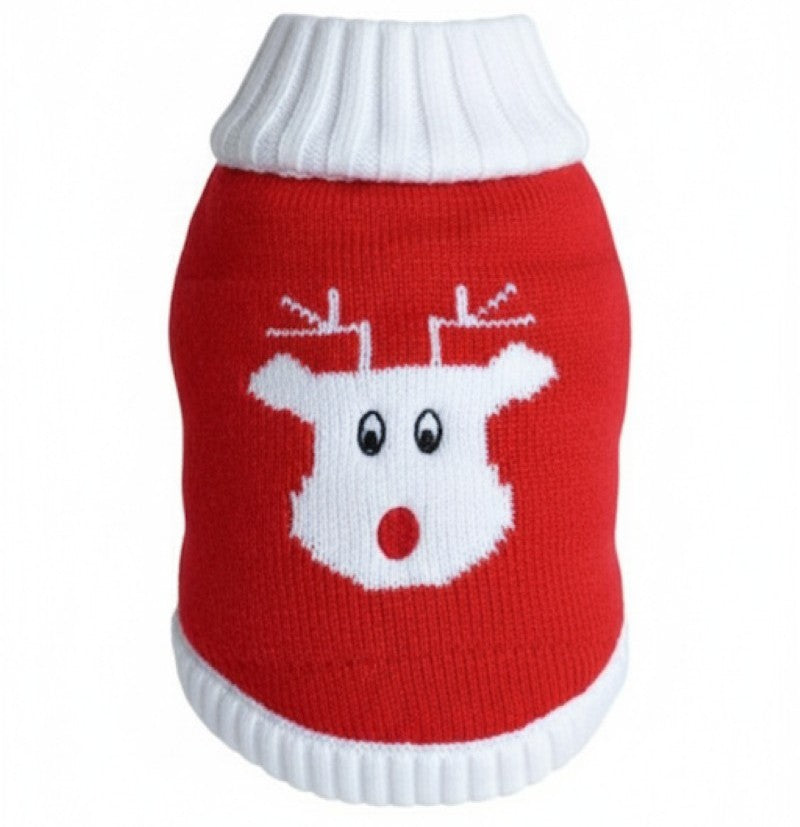 Doggie Design Combed Cotton Holiday Dog Sweater Red Rudolph for Dogs & Cats