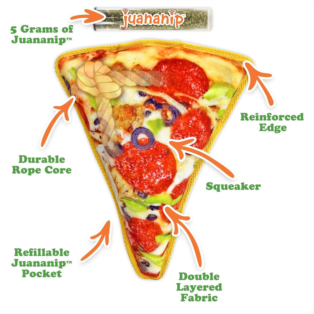 Doggijuana Tuffer Chewer Refillable Juananip Supreme Pizza Squeaky Dog Plush Toy, 1 count