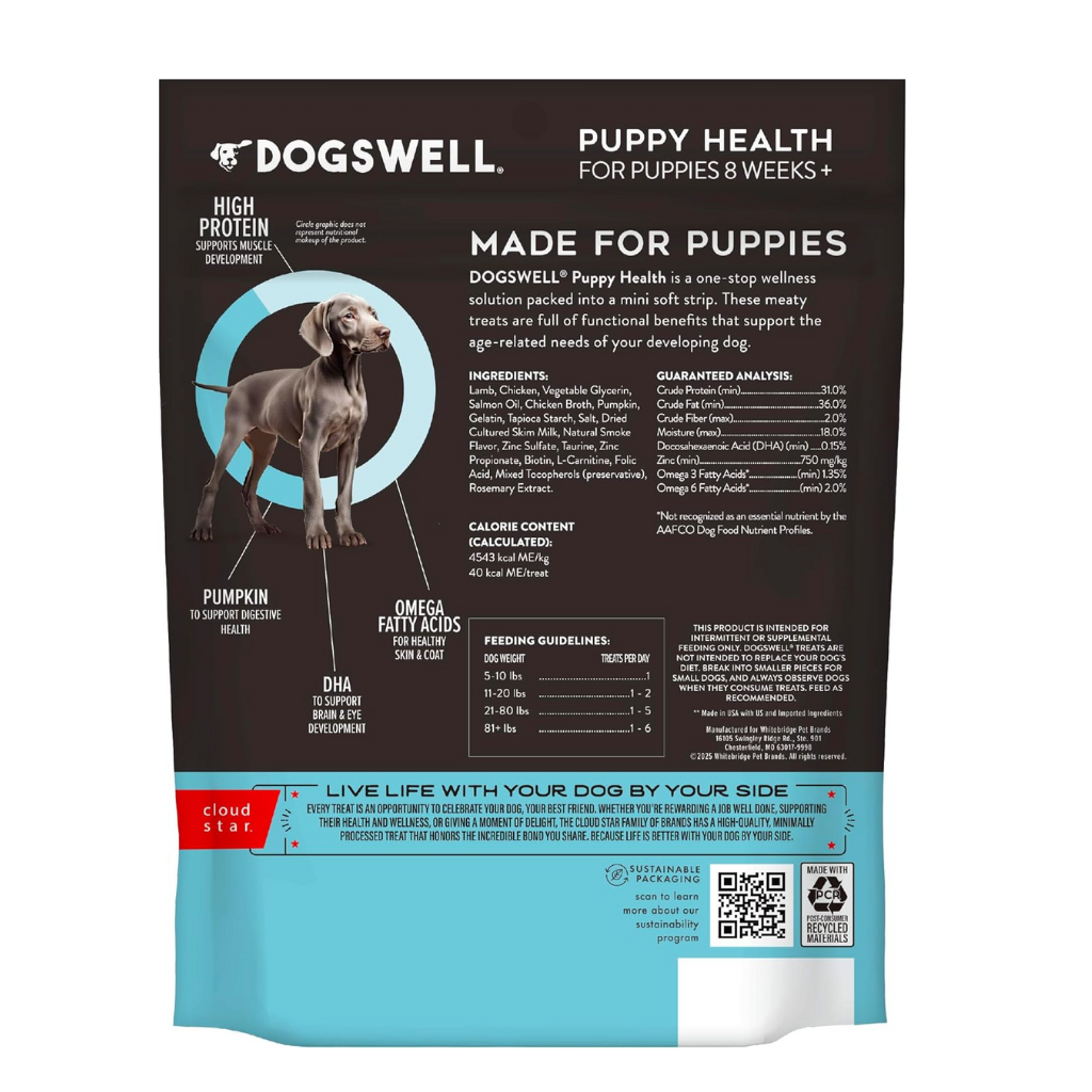Dogswell Puppy Health Lamb Recipe Mini Soft Strips Treats