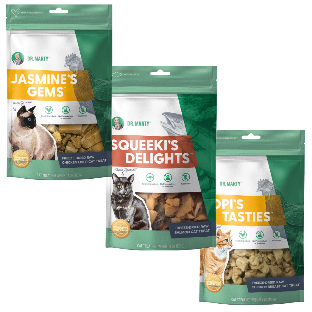 Dr. Marty Freeze Dried Raw Cat Treat Bundle - Chicken Liver, Chicken Breast and Salmon