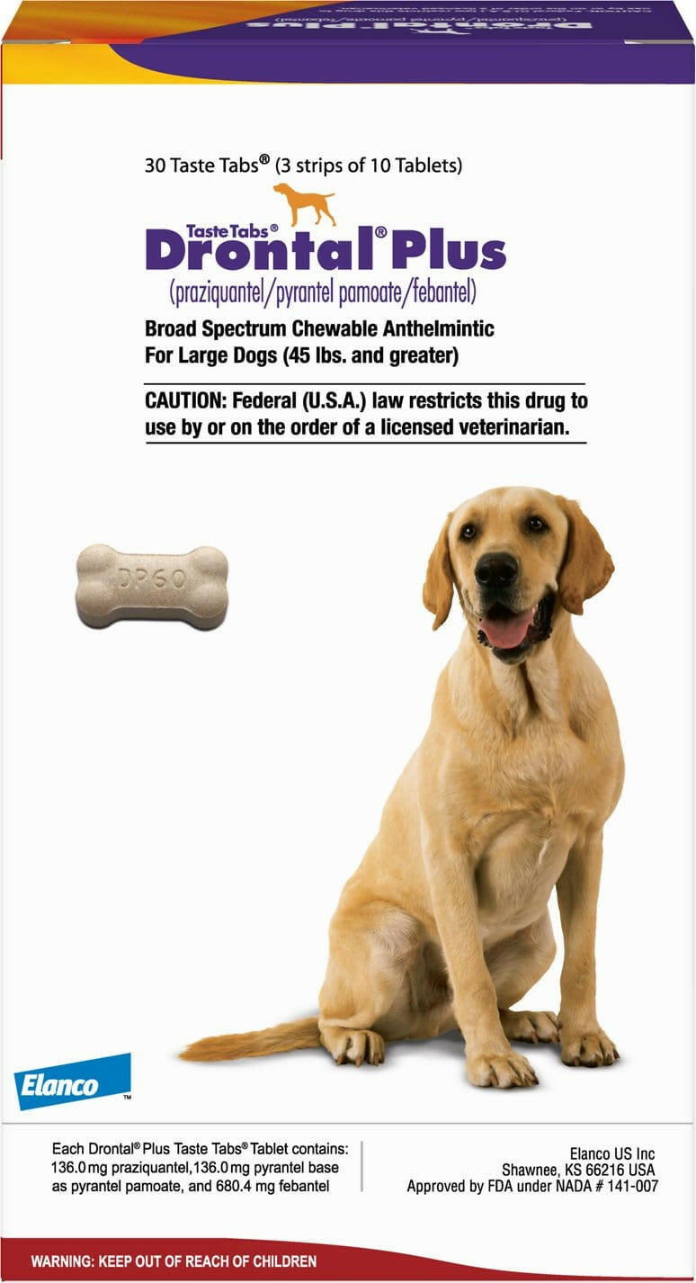 Drontal Plus for Large Dogs 45+ lbs (30 taste tabs)