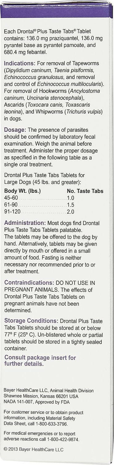 Drontal Plus for Large Dogs 45+ lbs (30 taste tabs)