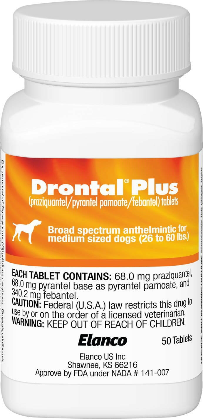 Drontal Plus Tablets for Dogs Parasite Control, 68 mg (dogs 26-60 lbs)