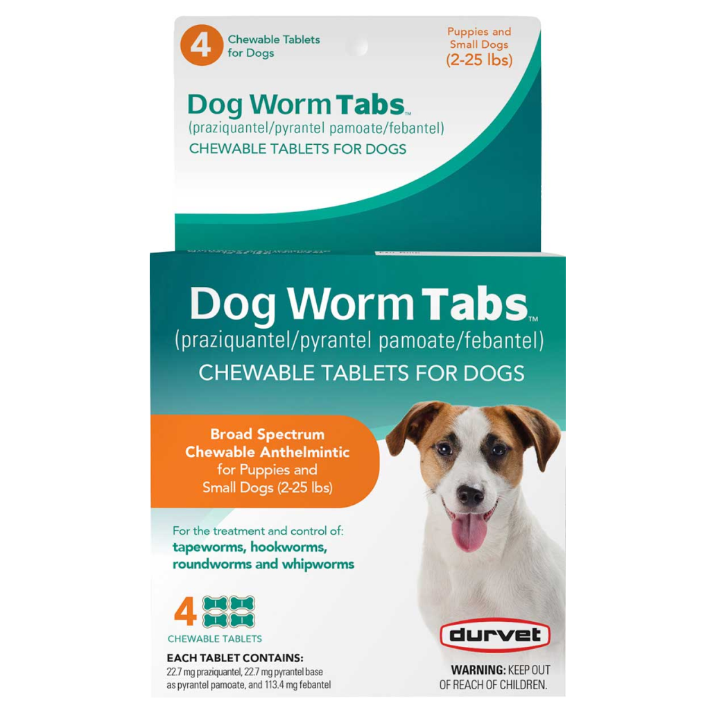 Durvet Dog Worm Tabs Broad Spectrum Dewormer for Dogs 2-25 lbs (4 chewable tablets)