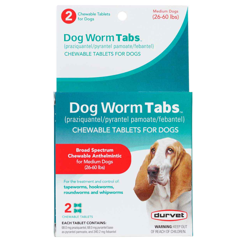 Durvet Dog Worm Tabs Broad Spectrum Dewormer for Dogs 26-60 lbs (2 chewable tablets)