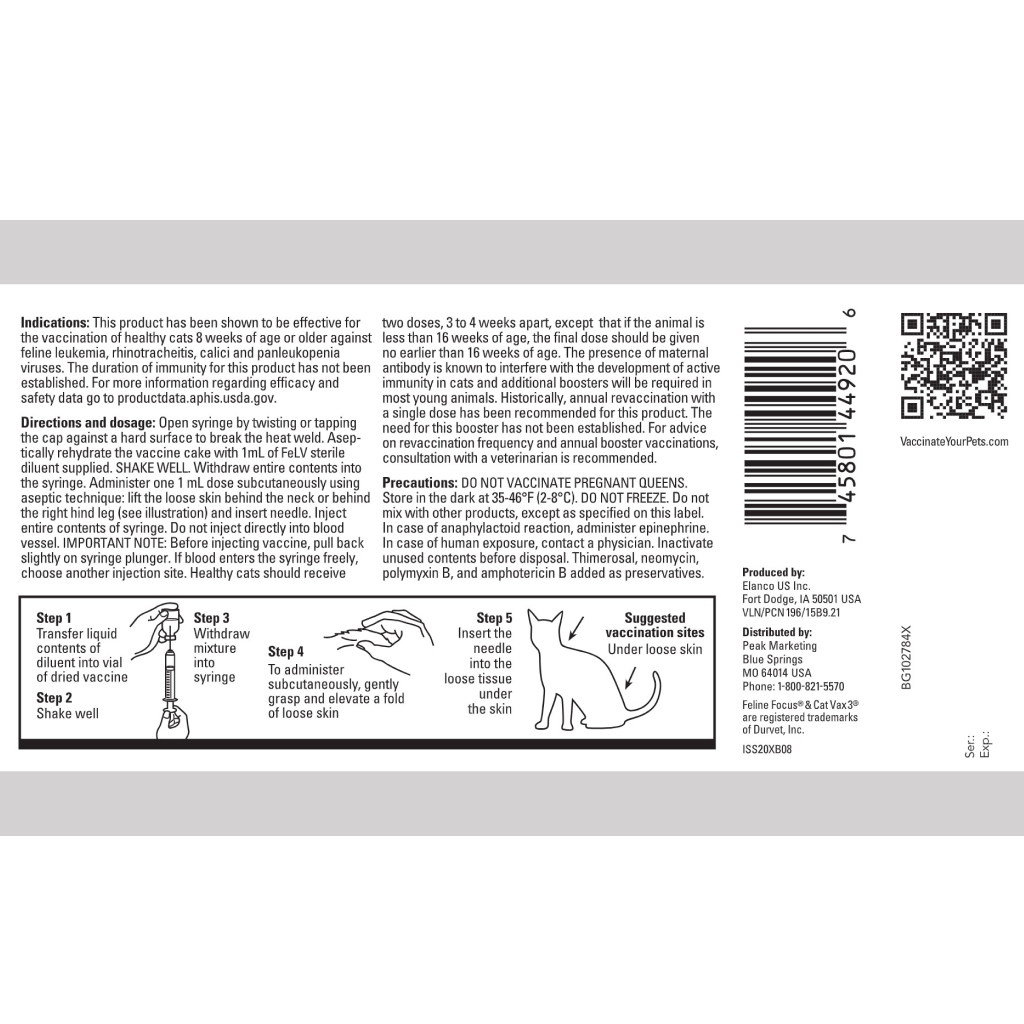 Durvet Focus Vax 3 Plus FeLV for Cats (single dose w/ syringe)