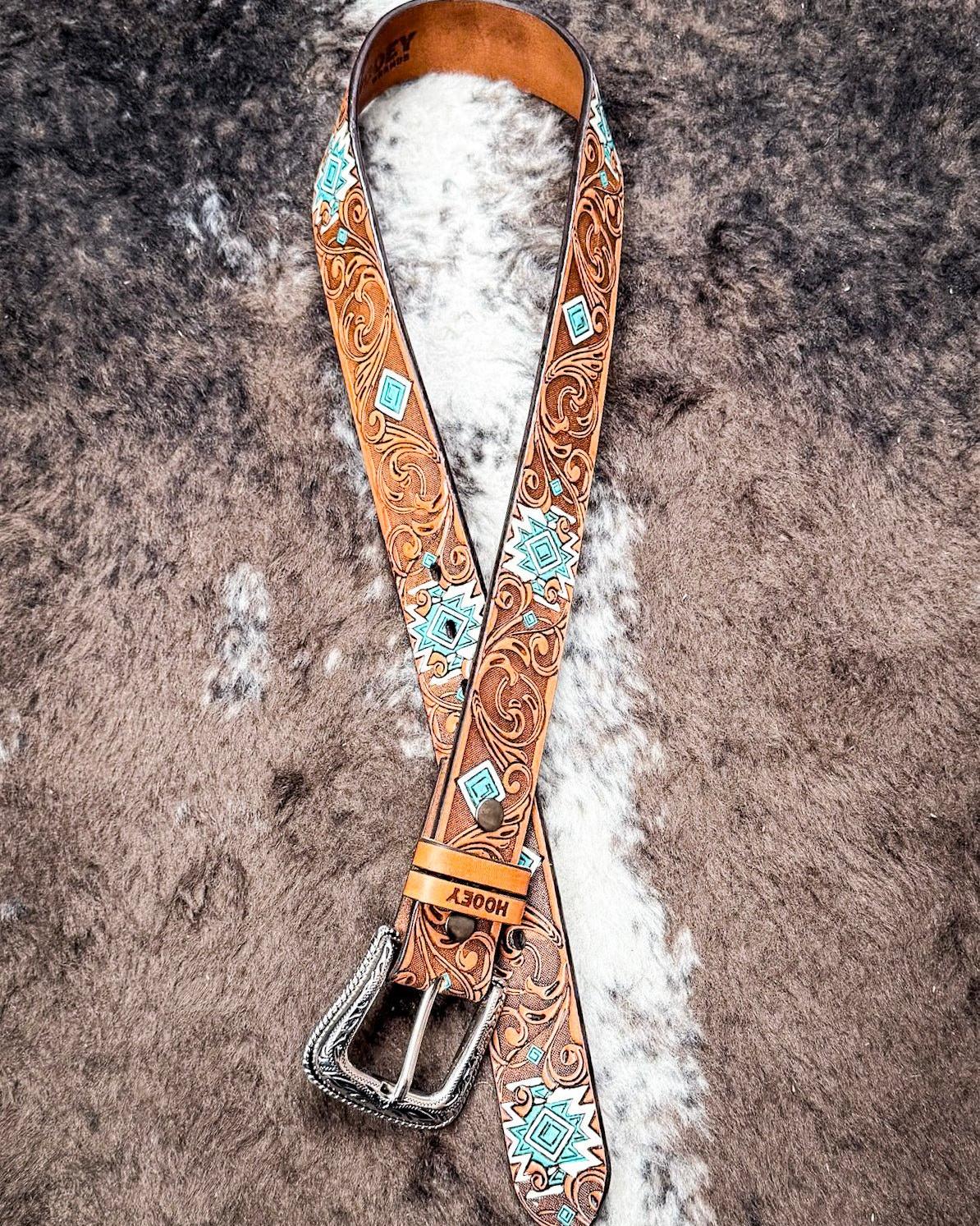 Dyani Brown and Turquoise Aztec Belt by Hooey