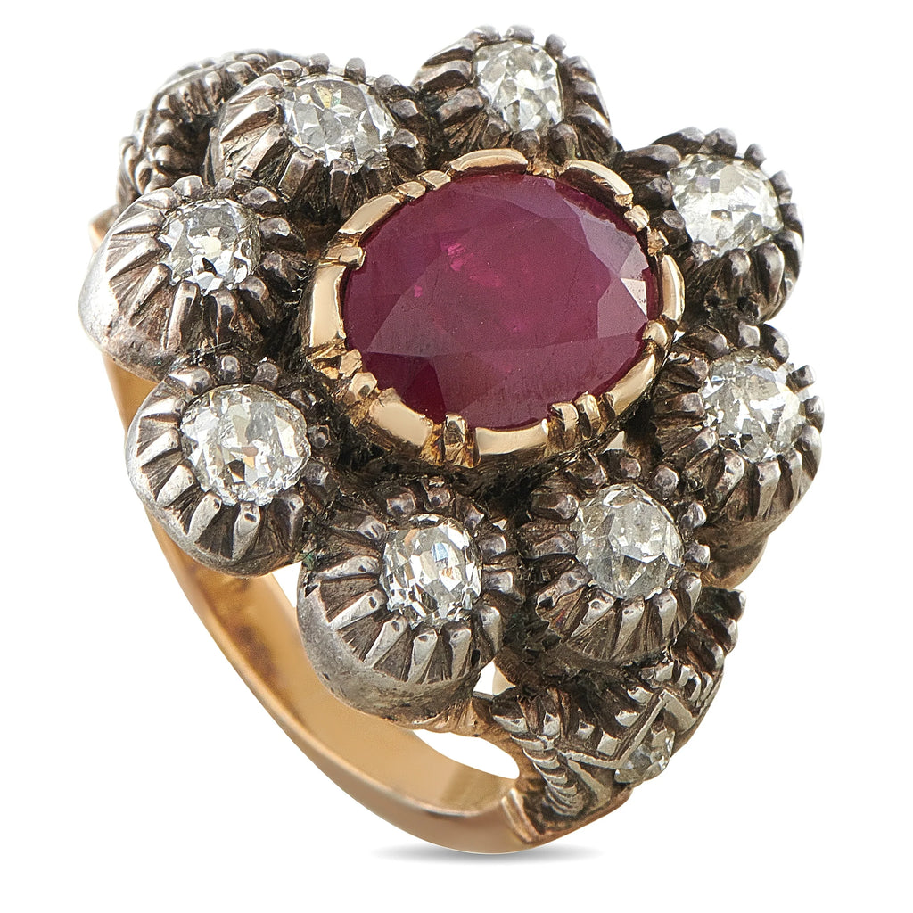 LB Exclusive Antique 14K Rose Gold and Silver 1.00ct Diamond and Ruby Ring MF05-080426