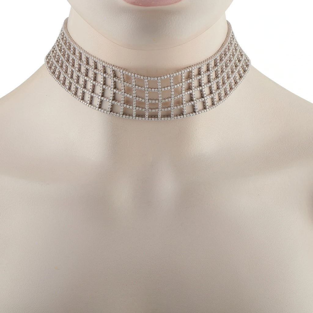 LB Exclusive 18K White Gold 25.20ct Diamond Lattice Choker Necklace MF05-070626