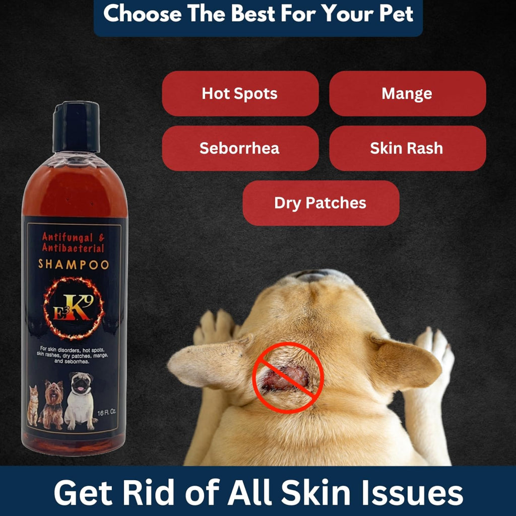 E3 K9 Antifungal & Antibacterial Shampoo for Dogs & Cats (16oz)