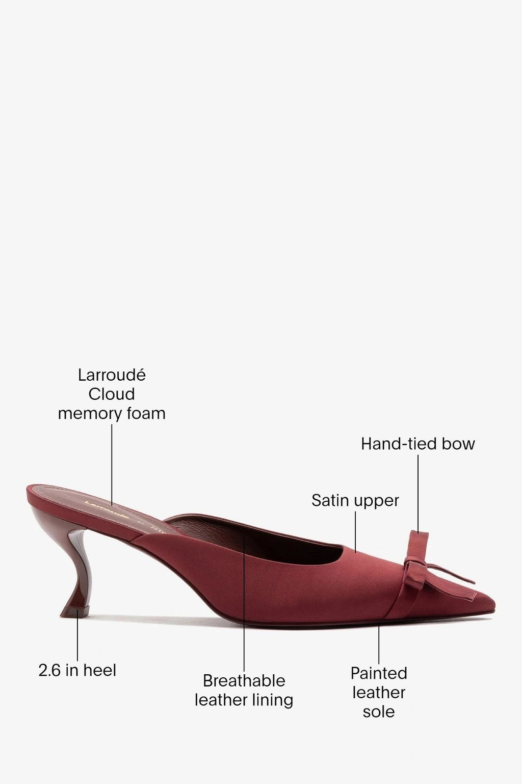 Larroudé by Nicolò B.: Maria Mule Burgundy Satin