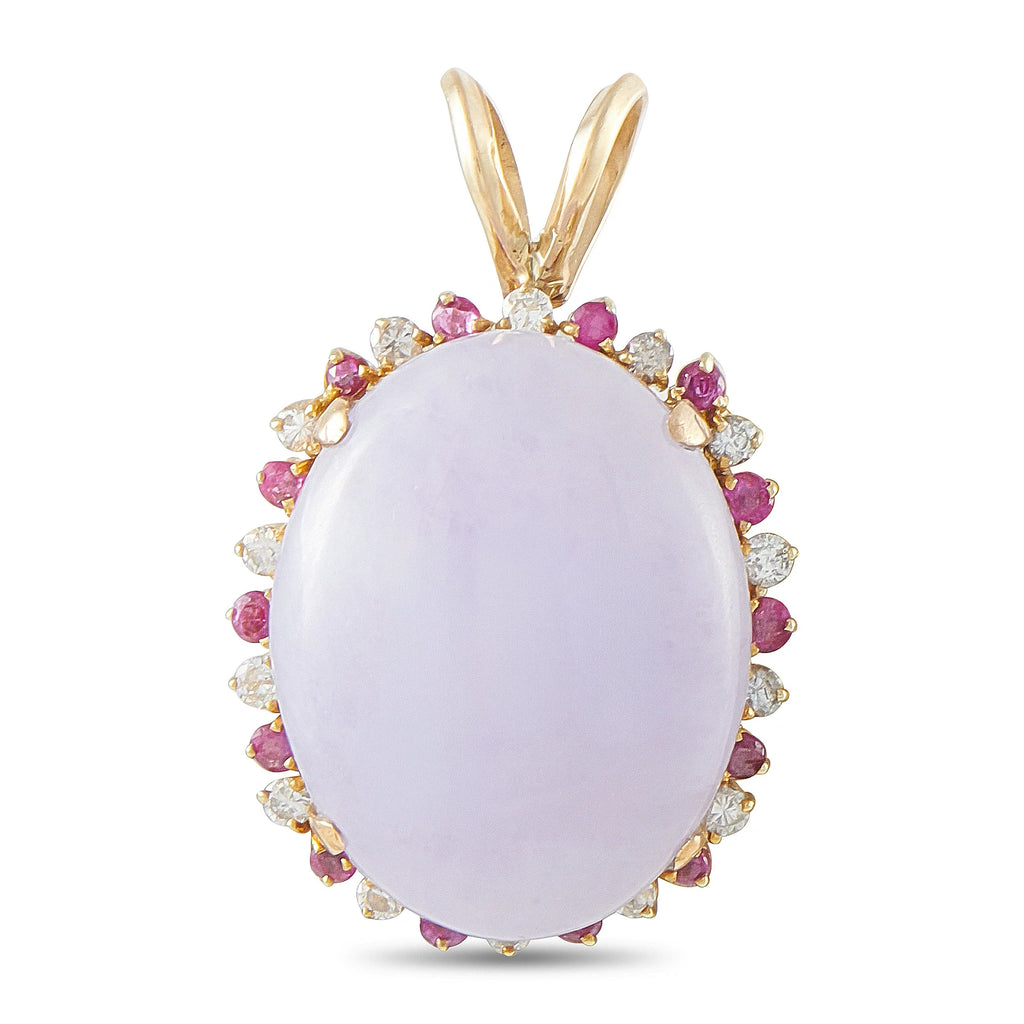 LB Exclusive 14K Yellow Gold 0.14ct Diamond, Lavender Jade, and Ruby Pendant MF07-091426