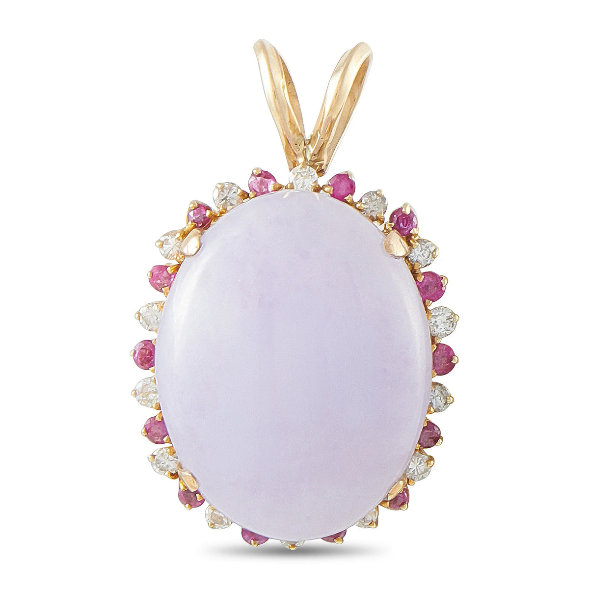 LB Exclusive 14K Yellow Gold 0.14ct Diamond, Lavender Jade, and Ruby Pendant MF07-091426