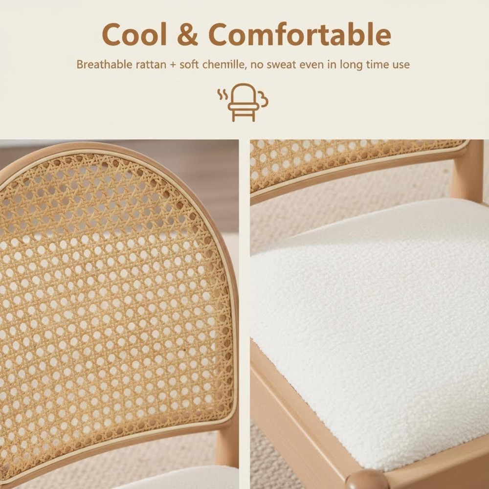 Upholstered Dining Chair Set with Rattan and Wood Accents