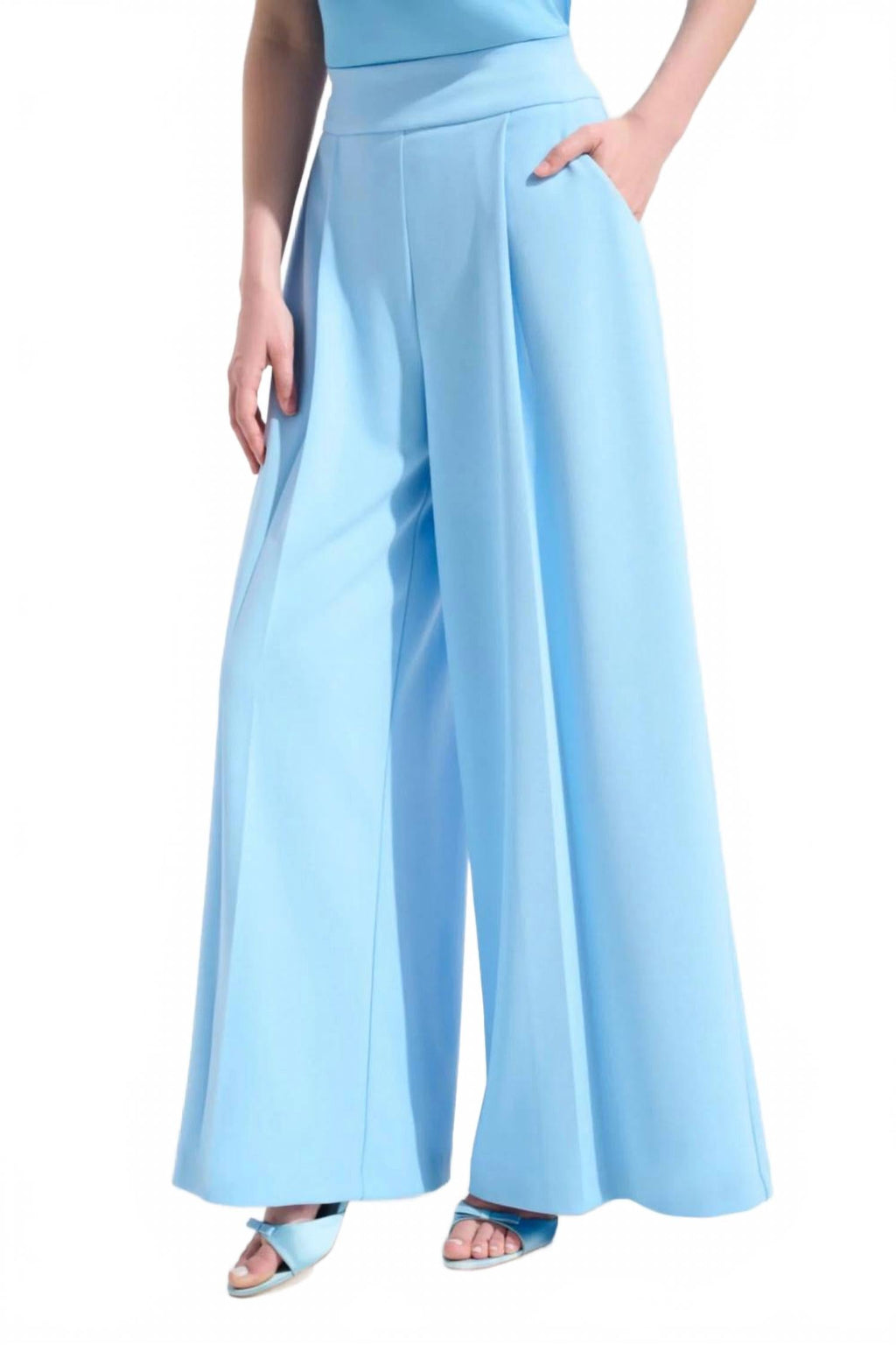 High Waist Pleated Wide Leg Pants In Sky Blue