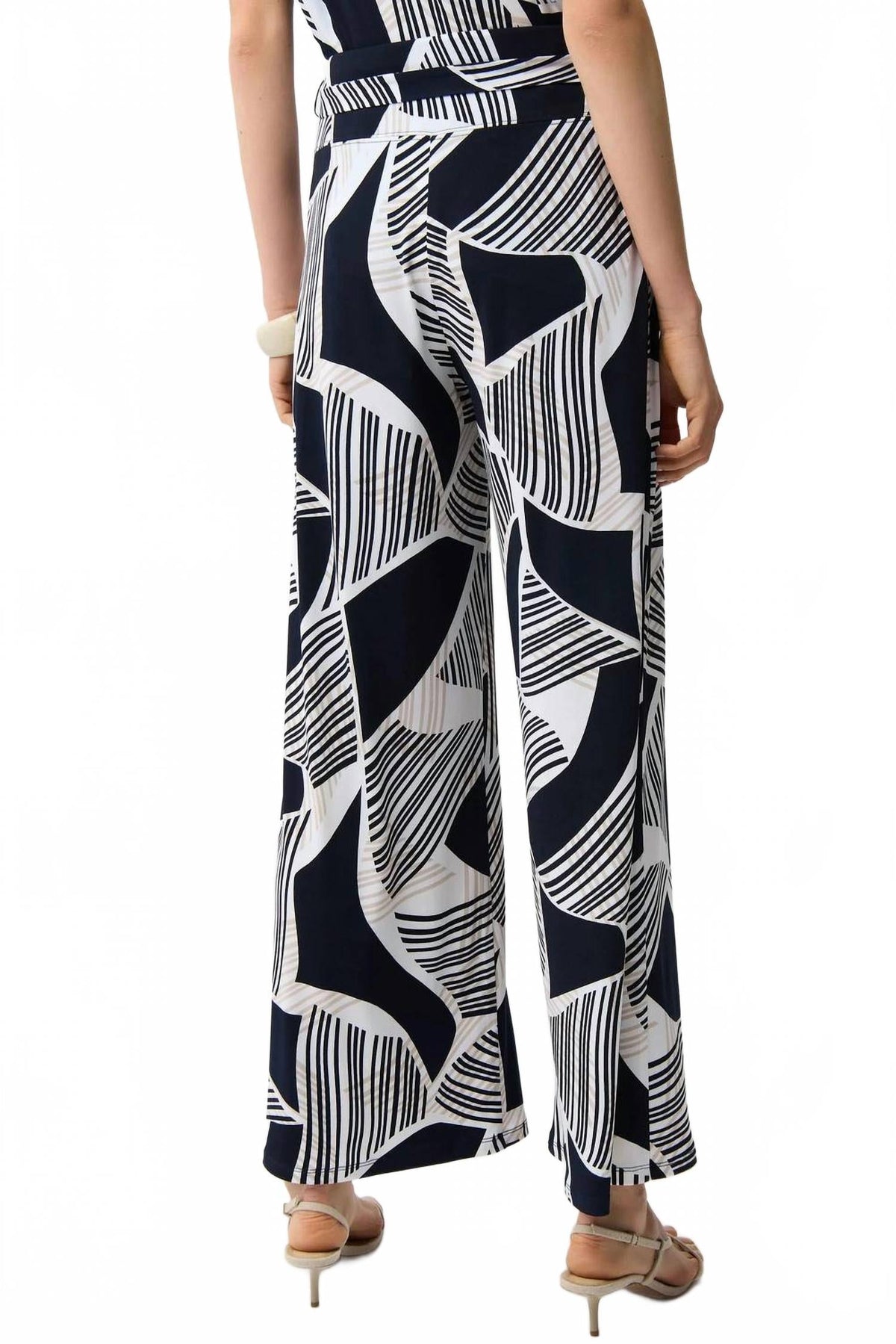 Geometric High Waist Wide Leg Pants In Vanilla/multi