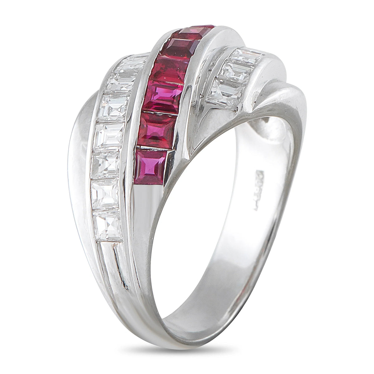 LB Exclusive Platinum 1.0ct Diamond and Ruby Crossover Band Ring MF13-080526