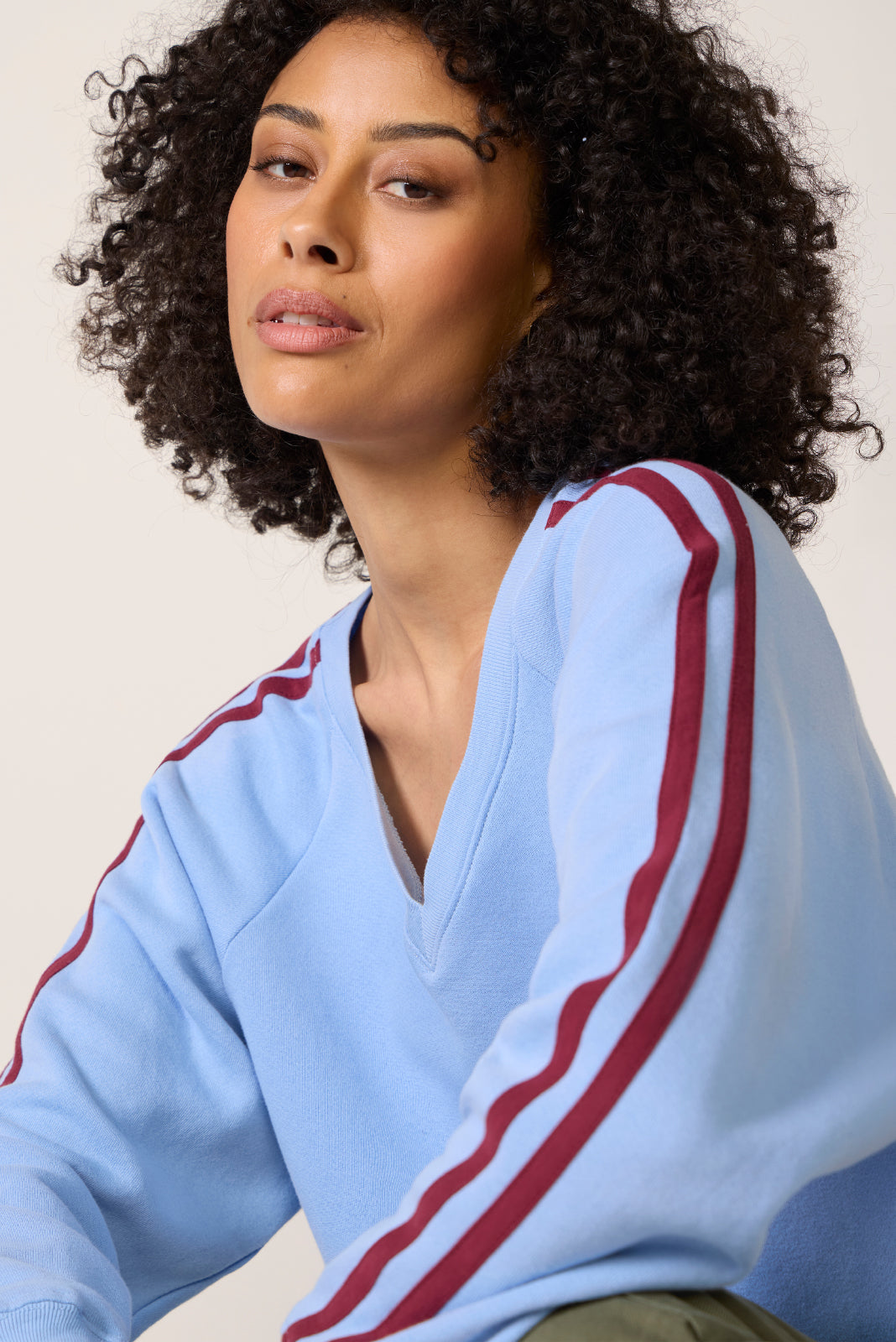 Women's Solid V Neck Track Sweatshirt