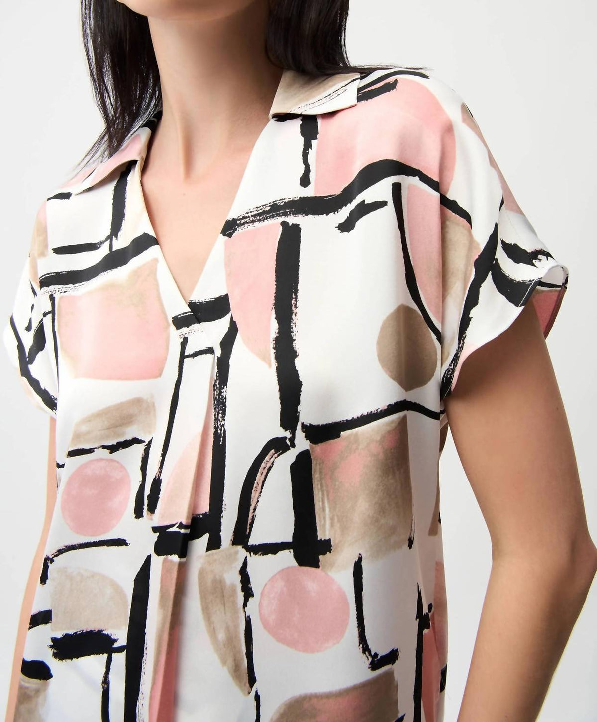Geometric V-Neck Satin Top In Vanilla/multi