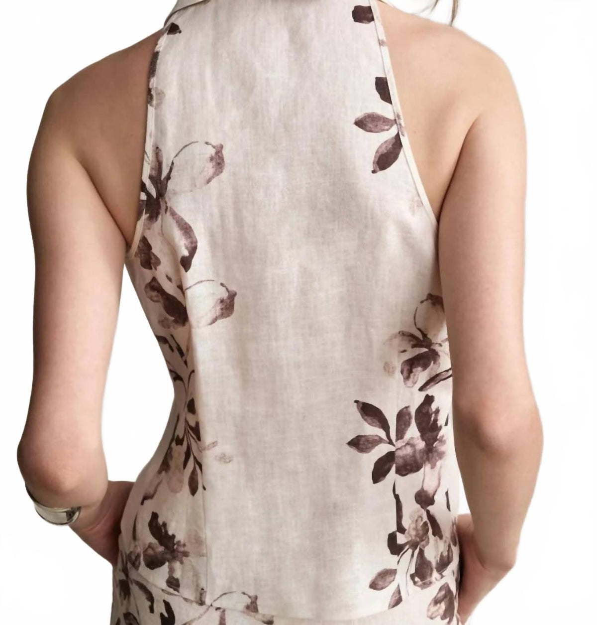 Sloan Linen Vest In Painted Flower Chocolate